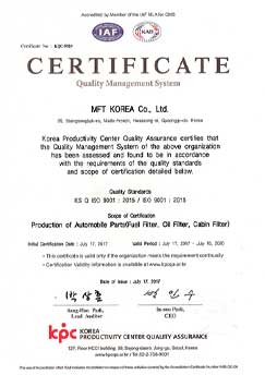  MFT KOREA ISO9001 CERTIFICATE